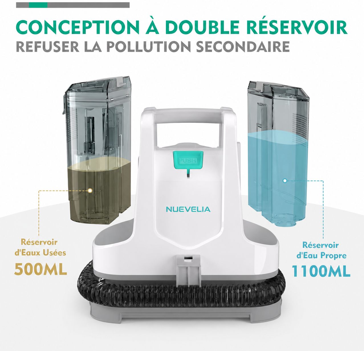 Shampouineuse portable NUEVELIA Pro pour tapis, canapé et voiture